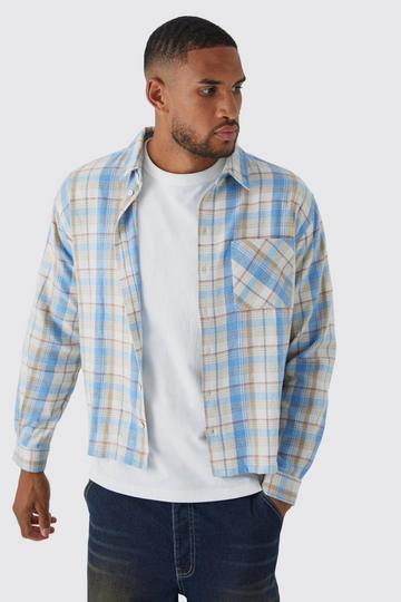 Tall Long Sleeve Boxy Tonal Check Shirt ecru