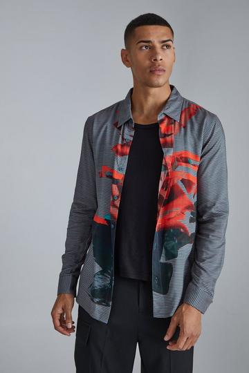 Long Sleeve Viscose Rose Shirt grey