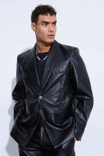 Oversized Shawl Collar Pu Blazer black