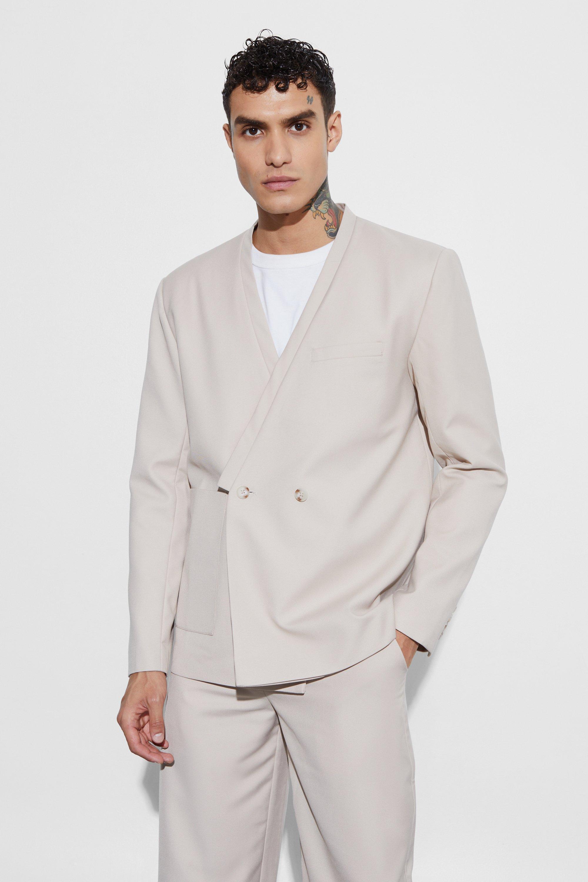 Men's Slim Single Breasted Wrap Plain Suit Jacket | Boohoo UK