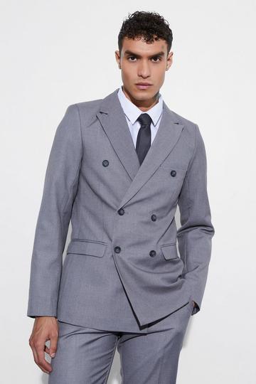 Grey Slim Fit Double Breasted Blazer