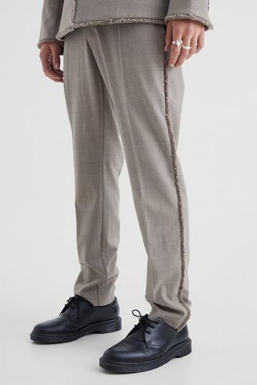 Slim Fit Smart Check Trousers With Distressing brown