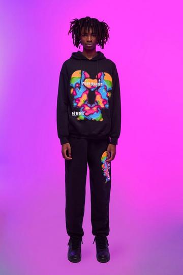 Black Blurred Y2k Face Graphic Hooded Tracksuit