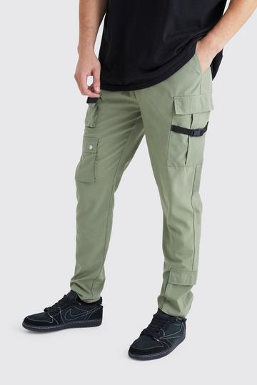 Olive Green Tall Skinny Multi Pocket Cargo Buckle Trouser