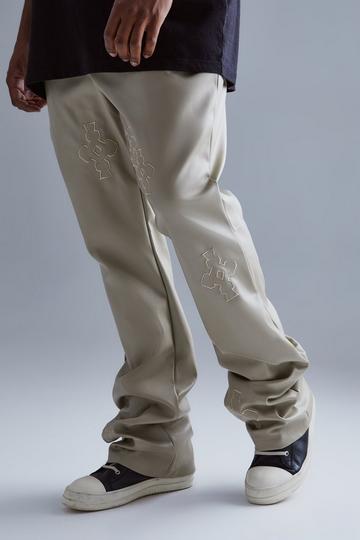 Stone Beige Plus Fixed Skinny Stacked Applique Pu Trouser