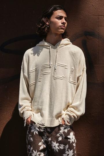 Ecru White Boxy 3d Ofcl Knitted Hoodie