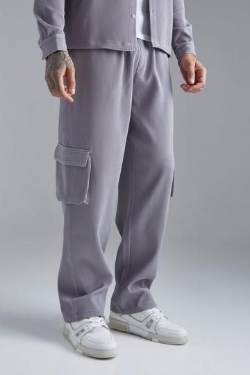 Elastic Waist Relaxed Fit Cargo Pleated Trouser charcoal