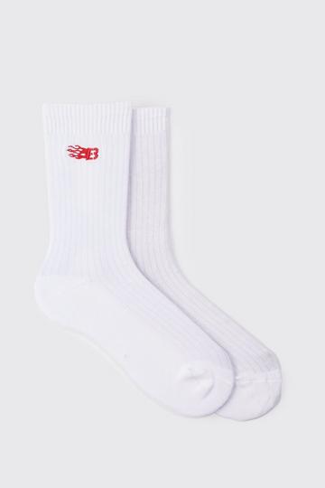 B Logo Embroidered Sports Socks white