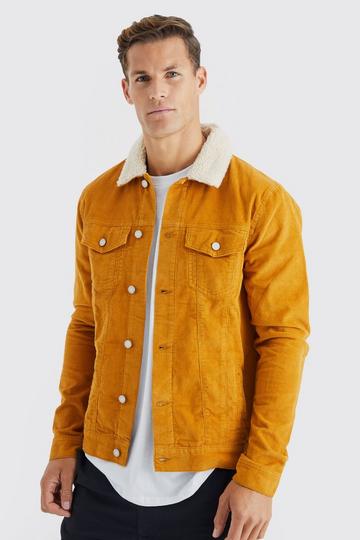 Tan Brown Tall Regular Fit Cord Jacket With Borg Collar