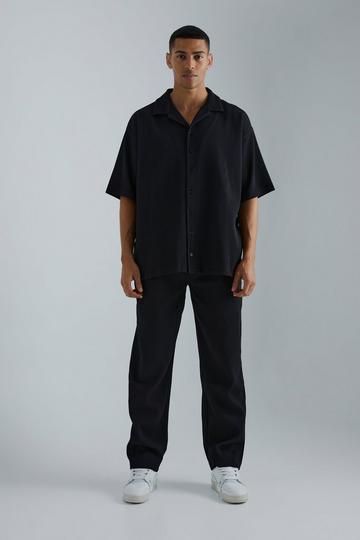 Oversized Short Sleeve Pleated Shirt & Straight Trouser black