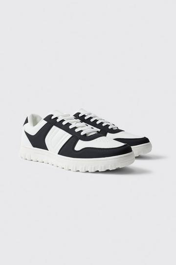 Faux Leather Contrast Panel Detail Trainer