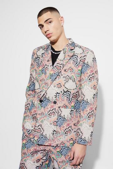 Relaxed Fit Double Breasted Tapestry Blazer ecru