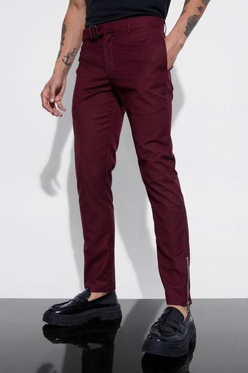 Skinny Fit Suit Trouser With Belt Detail wine