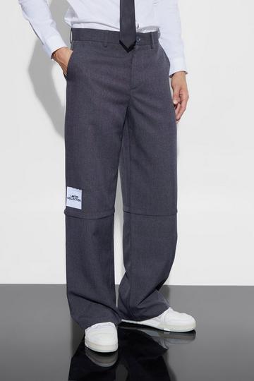 Wide Fit Zip Panel Textured Trouser grey