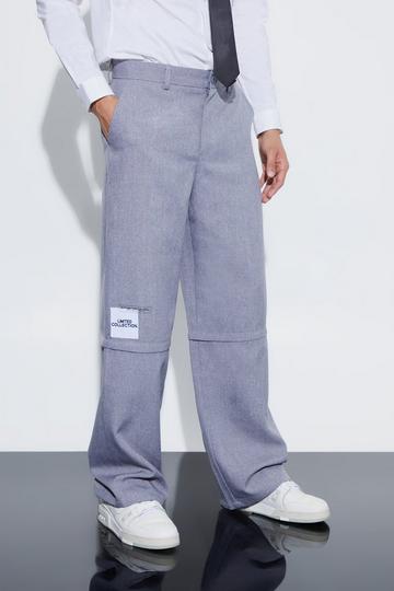 Blue Wide Fit Zip Panel Textured Trouser