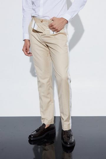 Stone Beige Slim Fit Double Waistband Trouser