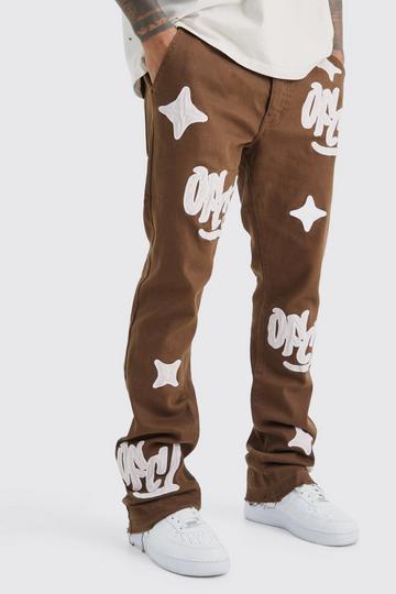 Fixed Waist Skinny Flare Gusset Applique Cargo Trouser chocolate