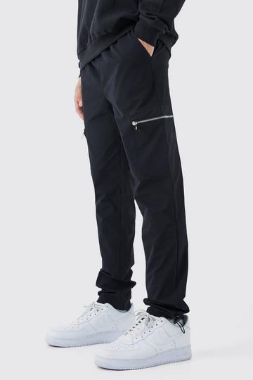Elasticated Waist Slim Technical Stretch Cargo Trouser black