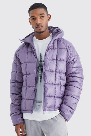 Tall Boxy Square Quilted Puffer With Hood mauve