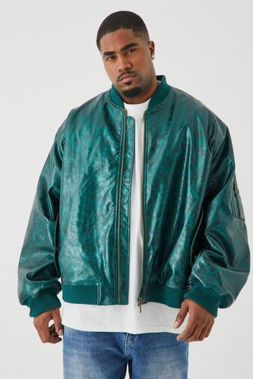 Plus High Shine Pu Bomber With Embroidery teal