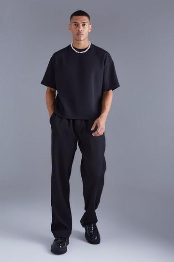 Pleated Oversized Boxy T-shirt & Elasticated Relaxed Trouser black