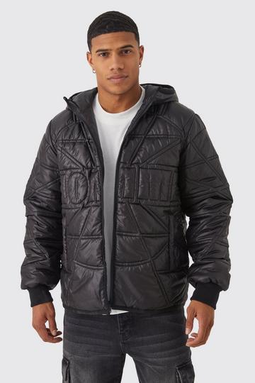 Black Homme Quilted Puffer With Hood