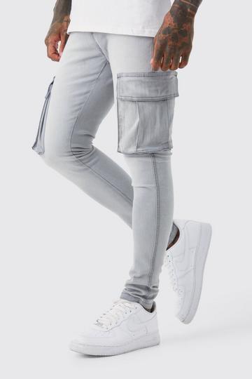Grey Super Skinny Stretch Cargo Jeans