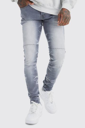 Grey Skinny Stretch Stacked Zip Hem Jean