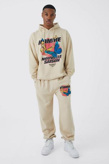 Oversized Homme Butterfly Hooded Tracksuit sand
