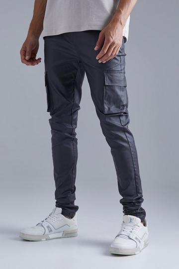 Tall Skinny Stacked Coated Twill Cargo Trouser charcoal