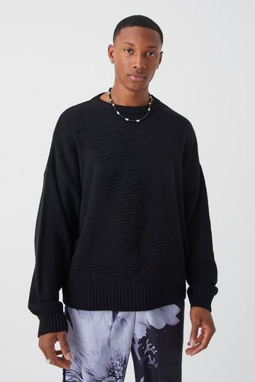 Black Oversized 3d Graphic Detail Knitted Jumper