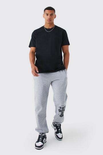 Oversized Cross Print T-shirt & Jogger Set grey marl