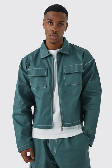 Longsleeve Twill Contrast Stitch Boxy Jacket green
