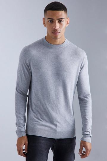 Grey Muscle Fit Ribbed Extended Neck Jumper