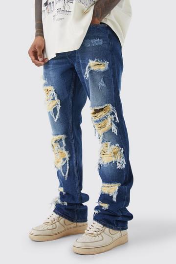 Dark Brown Slim Rigid Flare Contrast Rip Jeans