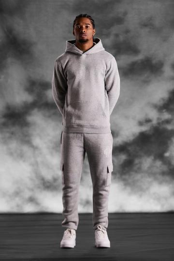 Grey Slim Fit Cargo Hooded Tracksuit