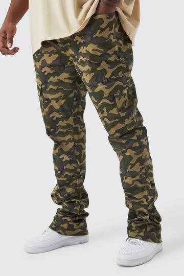 Sand Beige Plus Skinny Stacked Flare Gusset Camo Cargo Trouser