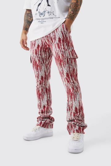 Red Slim Flare Tapestry Cargo Trouser