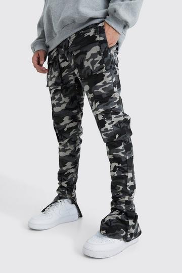 Skinny Stacked Multi Cargo Camo Trouser charcoal