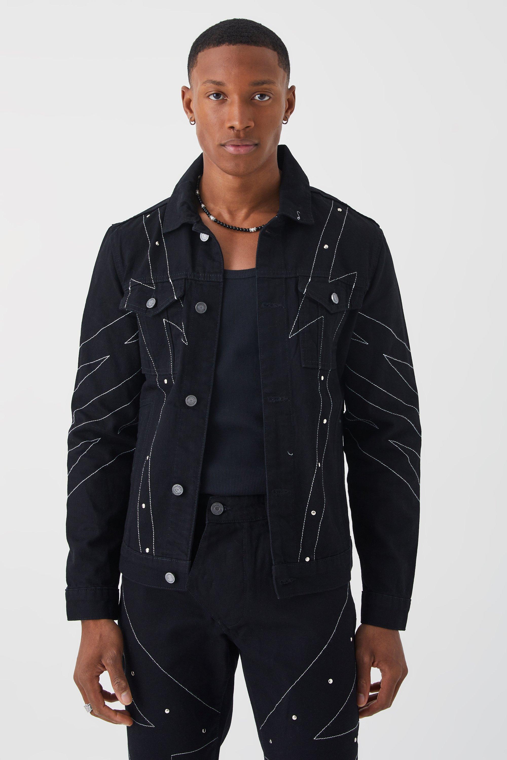 Studded Denim Jacket With Contrast Stitch | boohoo