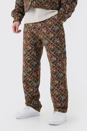 Tall Fixed Waist Floral Tapestry Trouser chocolate