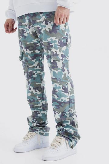 Sand Beige Tall Fixed Waist Slim Flare Washed Camo Gusset Trouser