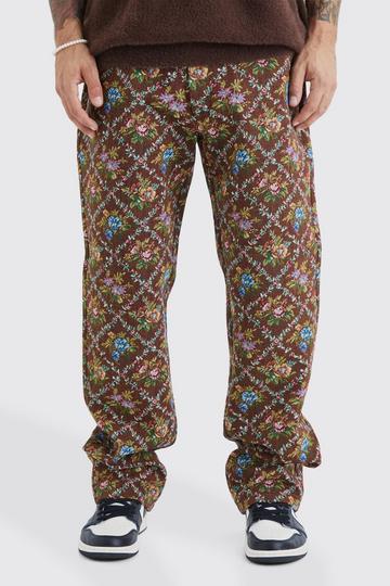 Fixed Waist Floral Tapestry Trouser chocolate