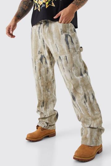 Sand Beige Fixed Waist Relaxed Washed Carpenter Trouser
