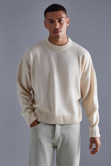 Boxy Brushed Extended Neck Knitted Jumper ecru