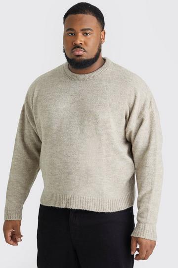 Plus Boxy Boucle Knit Extended Neck Jumper stone