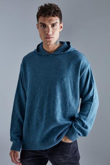 Teal Green Oversized Brushed Knitted Hoodie