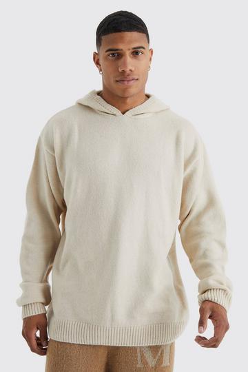 Oversized Brushed Knitted Hoodie stone