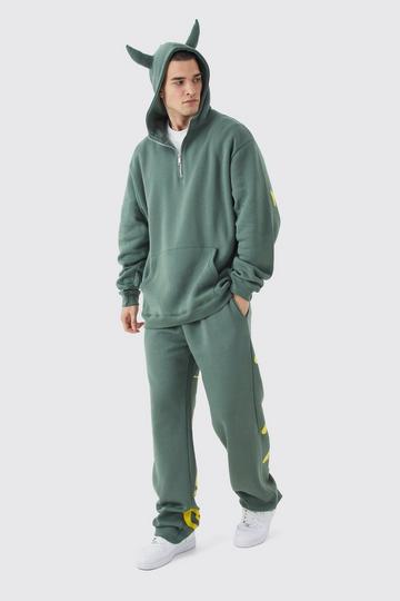 Tall Oversized Devil Horn Graffiti Tracksuit khaki