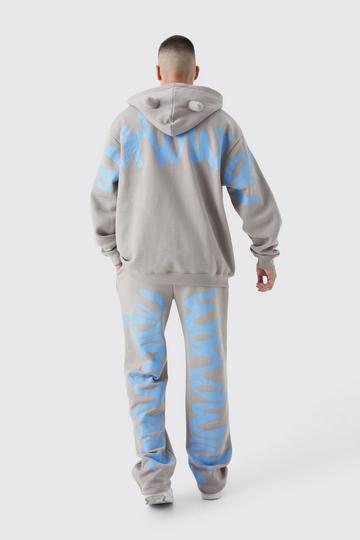 Tall Oversized Devil Horn Graffiti Tracksuit light grey